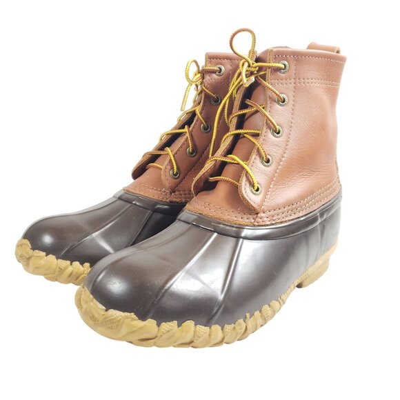 Cabelas Duck Boots Mens Size 8 Brown & Black Leather Rubber Lace-Up Waterproof - Picture 1 of 9